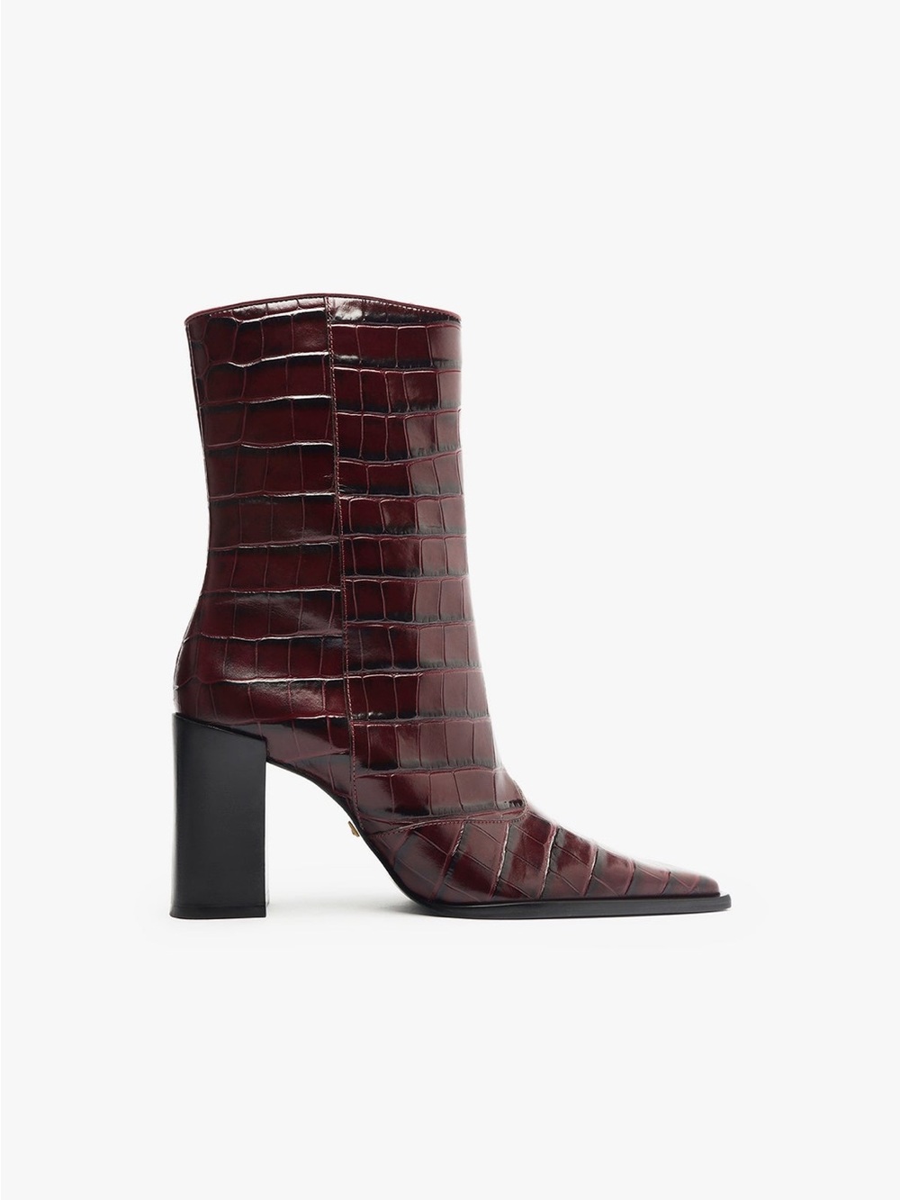 SCHUTZ Raffaela Croc-Embossed Pointed Toe Bootie in Cherry Wine